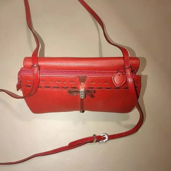 Brighton Retired Lipstick Red Leather Purse Crossbody Organizer Embellishment